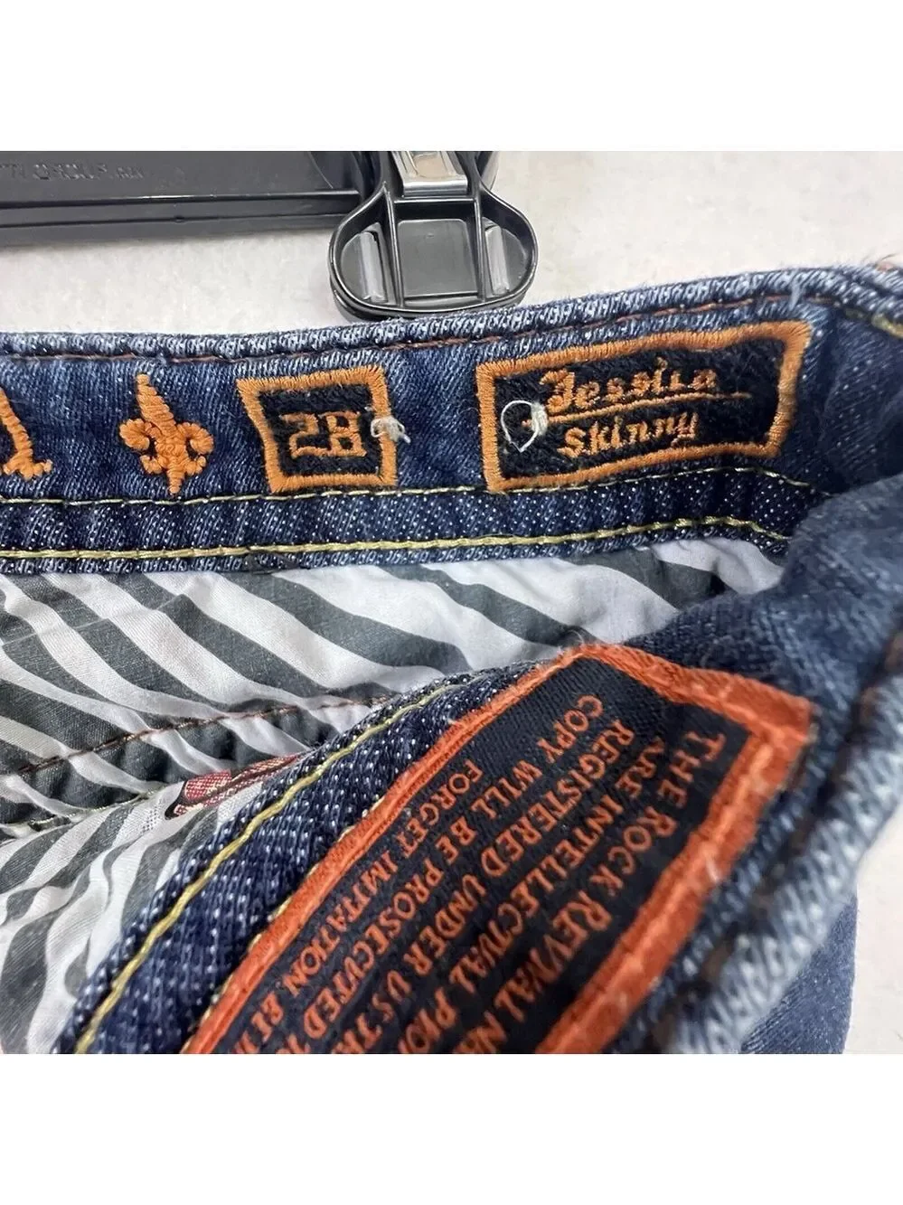 Rock Revival Women Jessica Skinny Jeans Rhinestones Logo Size 28 x 30